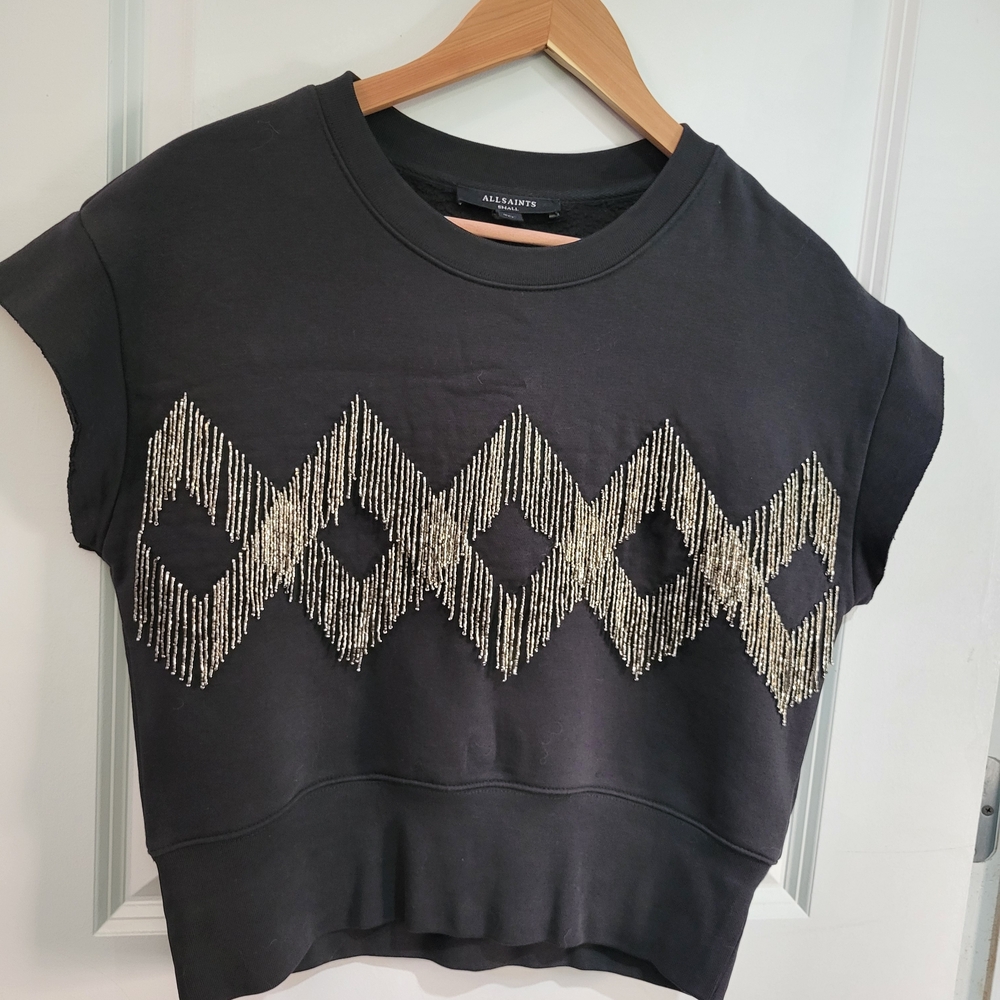 All Saints Black Top with Silver Accents S